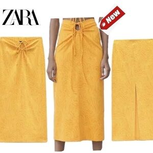 ZARA Womens Orange & Yellow Swirl Midi Skirt With Slit XS NWT.